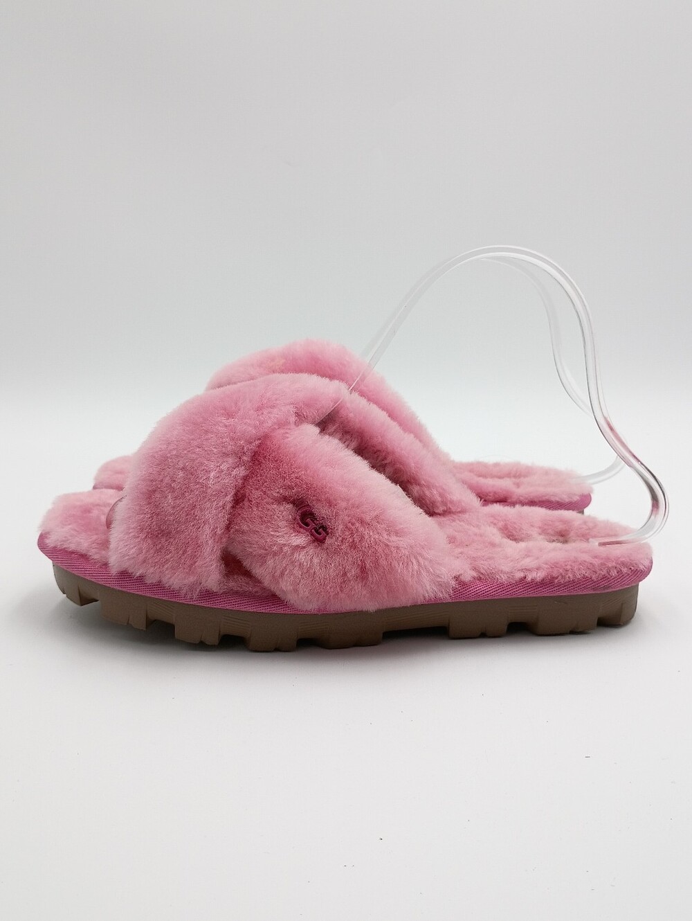UGG Fuzzette Beverly Pink Fuzzy Slippers Women's Size 7 Cross Strap Slides
